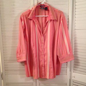 DCC Woman 1X Pink Striped Stretch Buttoned Shirt